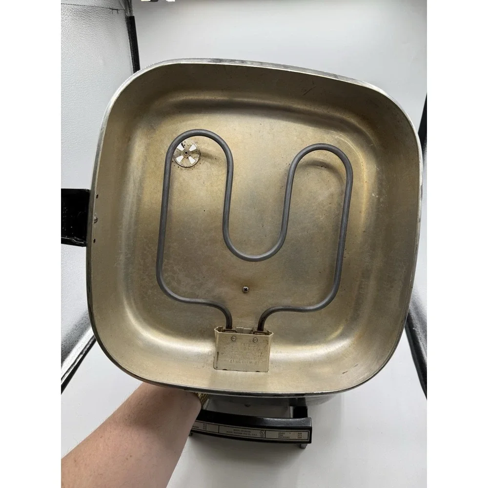 Vtg Sears Electric Stainless Steel Fry Pan w/ Broiler‎ Lid, Power Adapter & Rack